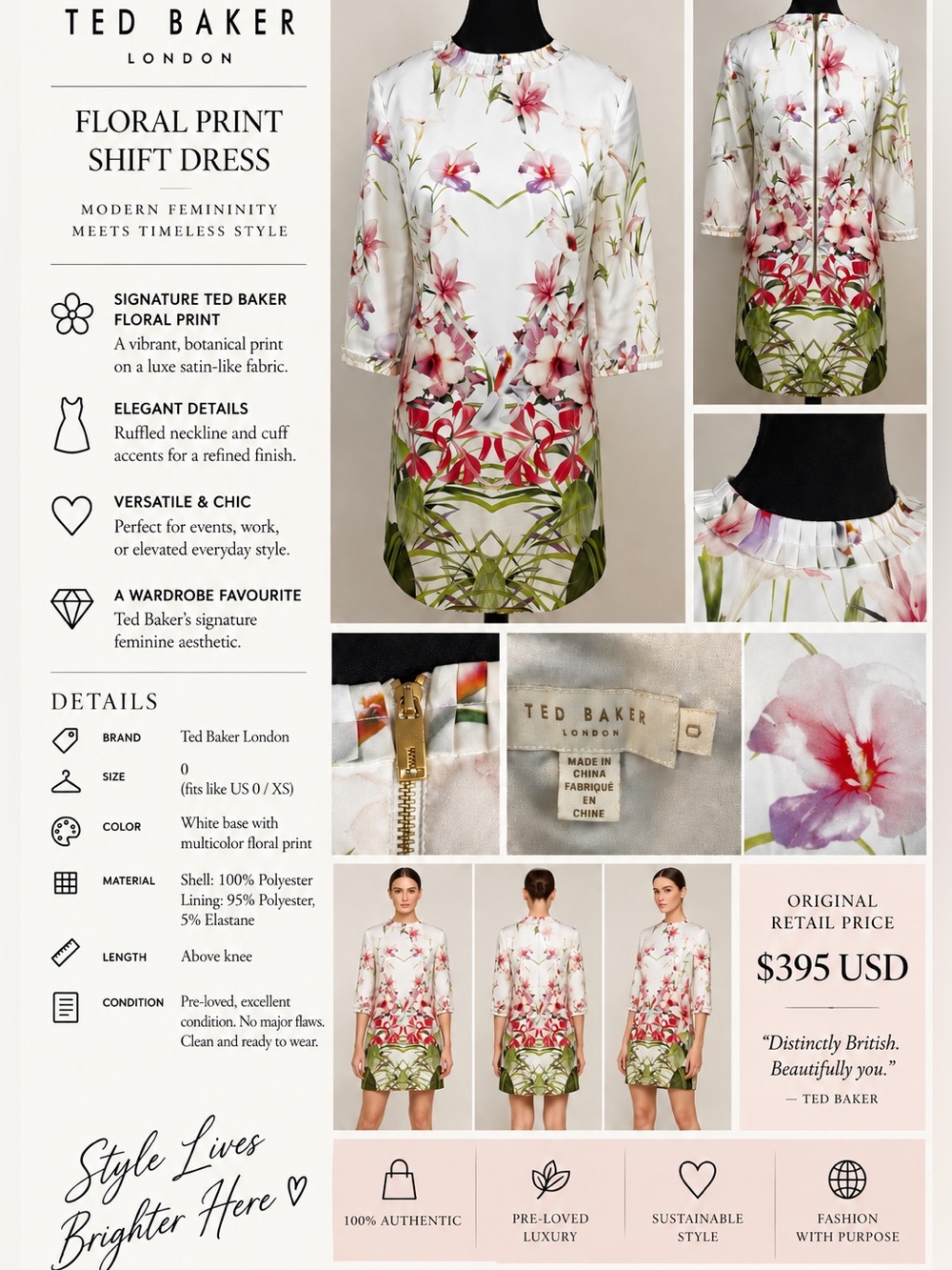 Ted Baker London Oletta “Mirrored Tropics” Shift Dress (Retail $395USD)